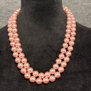 Monet Necklace Double Strand Pink Faux Pearl Beads Classic 18 Inch Vintage